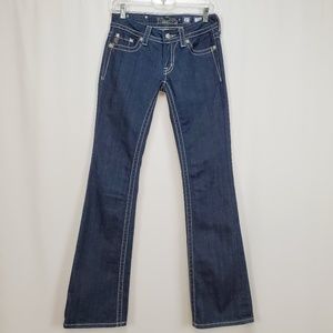 Miss Me Dark Wash Fleur De Lis Black & Diamond Rhinestone Jeans Size 27